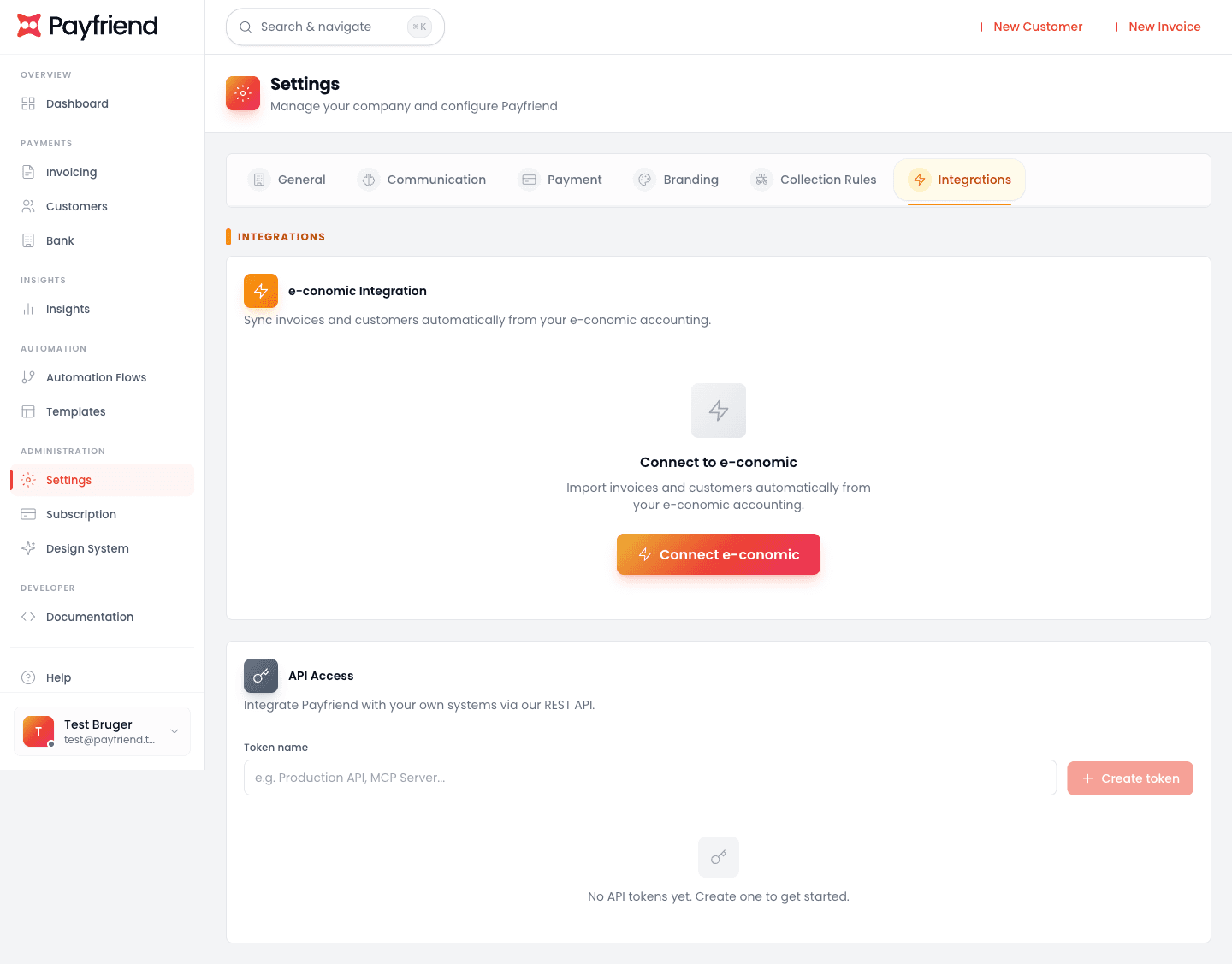 Payfriend integrationsindstillinger